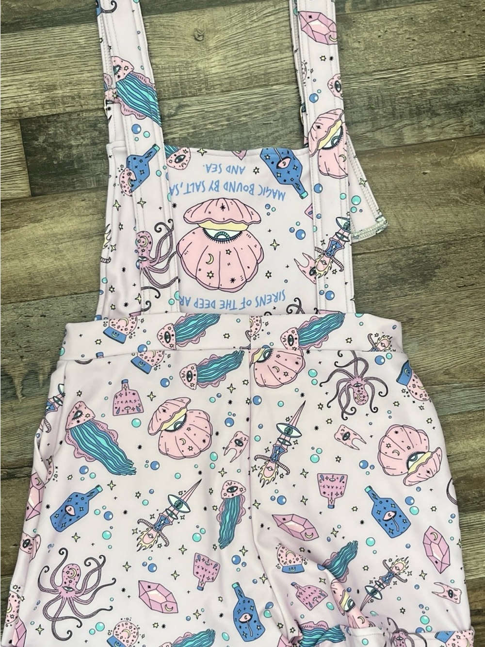 Blackmilk Pastel Ocean Print Adjustable Shortalls in Pink & Blue - Picture 2 of 4